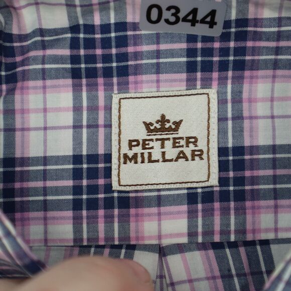 Peter Millar Shirt Mens L Purple Multicolor Check Button Up Long Sleeve - Picture 9 of 16
